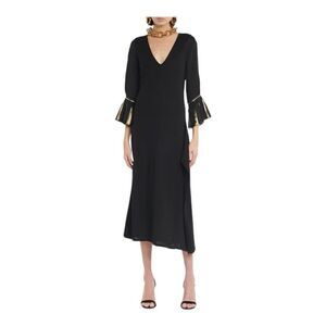 Roland Mouret Loligo Black Wool Midi Dress Size Medium (8)
